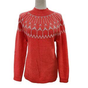 Talbots‎ Petite Womens Wool Blend Coral Sweater Fair Isle Mock Neck Size Lp